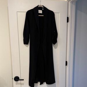 Long Black Duster Cardigan with Rolled Sleeves